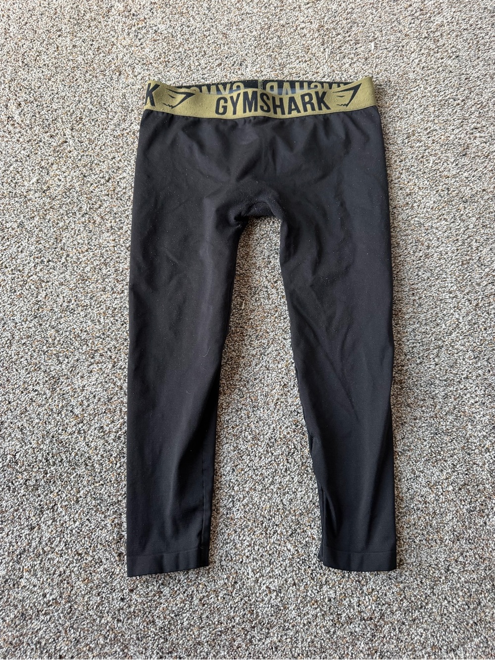 Gymshark Logo Waistband Leggings Medium Black Khaki Olive High Rise Workout M